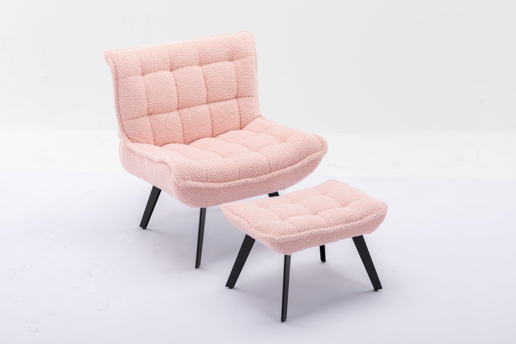 Modern Soft Teddy Fabric Material Large Width Accent Chair Leisure Chair Armchair TV Chair Bedroom Chair With Ottoman Black Legs For Indoor Home And Living Room,Pink