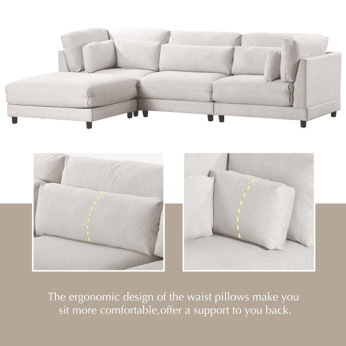 2 Pieces L shaped Sofa with Removable Ottomans and comfortable waist pillows