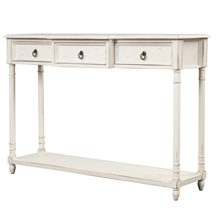 Console Table Sofa Table with Drawers for Entryway with Projecting Drawers and Long Shelf (Antique White)