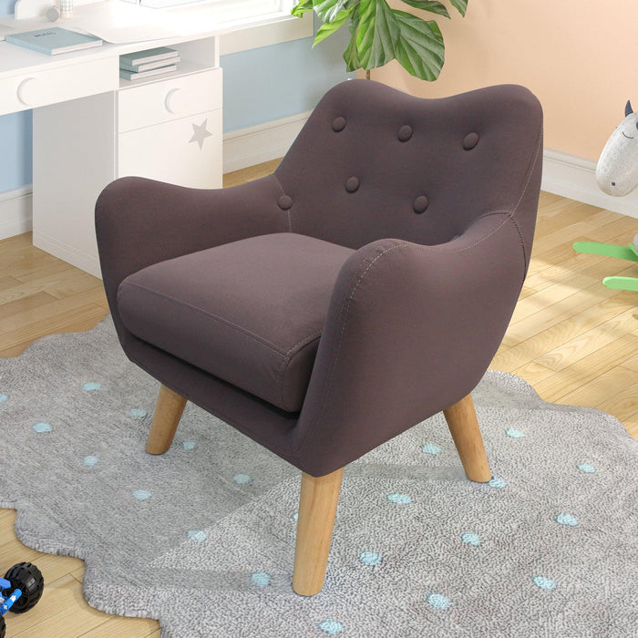 Microfibres fabric upholstered child accent armchair with wooden legs, kids sofa