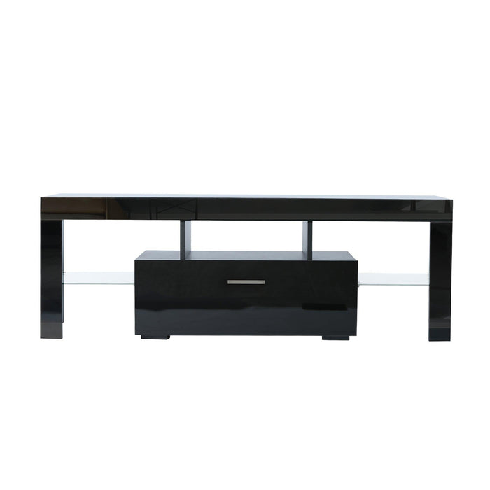 Black morden TV Stand with LED Lights,high glossy front TV Cabinet,can be assembled in Lounge Room, Living Room or Bedroom,color:BLACK