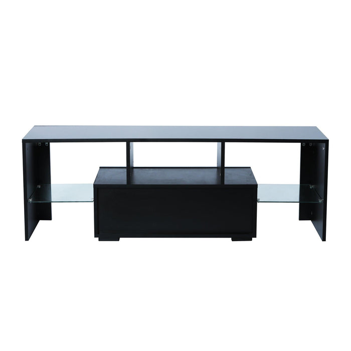 Black morden TV Stand with LED Lights,high glossy front TV Cabinet,can be assembled in Lounge Room, Living Room or Bedroom,color:BLACK