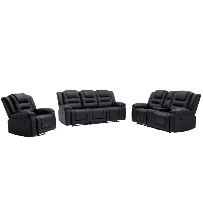 3 Pieces Recliner Sofa Sets,PU Leather Lounge Chair Loveseat Reclining Couch for Living Room,Black