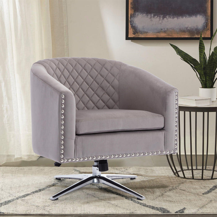 Swivel  Barrel chair living room chair with nailheads and Metal base