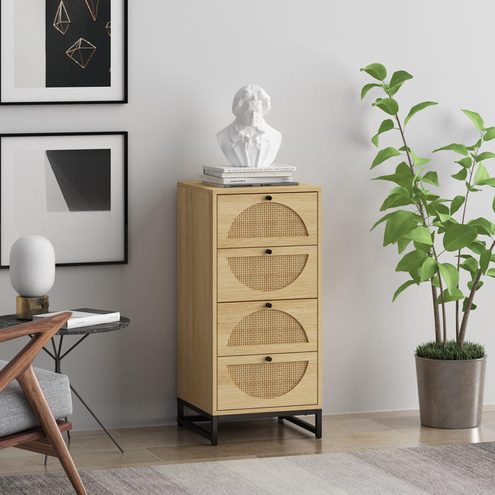 Natural rattan, Cabinet with 4 drawers, Suitable for living room, bedroom and study, Diversified Storage