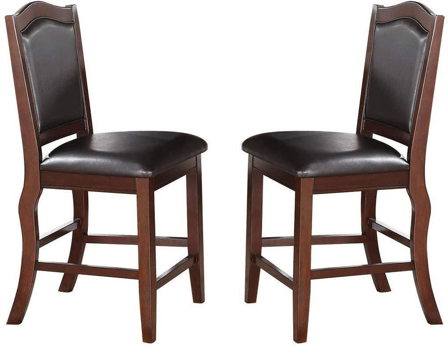 Dark Brown Wood Finish Set of 2 Counter Height Chairs Faux Leather Upholstery  Seat Back Kitchen Dining Room Chair