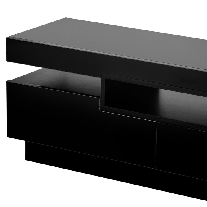 TV Stand with 4 Open Shelves,Modern High Gloss Entertainment Center for 75 Inch TV, Universal TVStorage Cabinet with 16-color RGB LED Color Changing Lights, Black