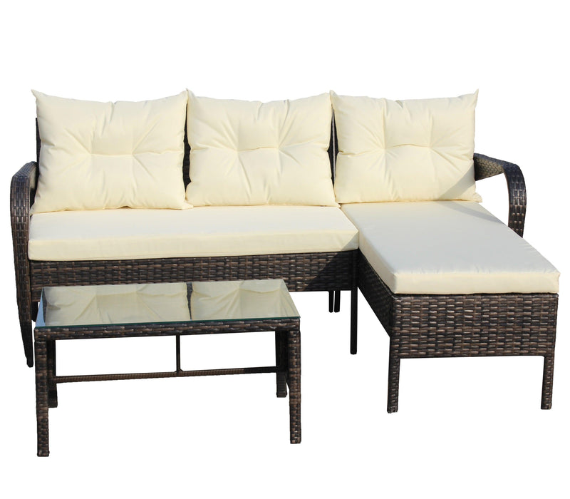 Outdoor patio Furniture sets 3 piece Conversation set wicker Ratten Sectional Sofa With Seat Cushions(Beige Cushion)