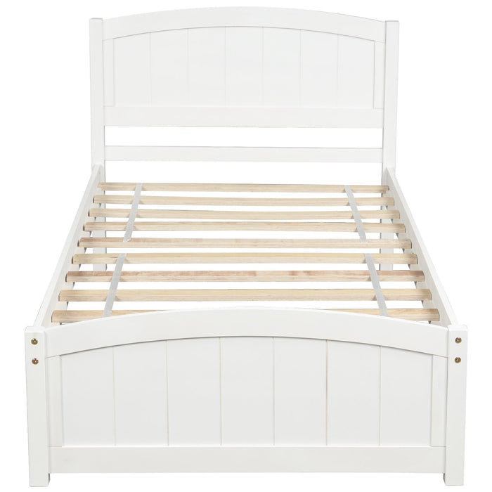 Wood Platform Bed with Headboard,Footboard and Wood Slat Support, White