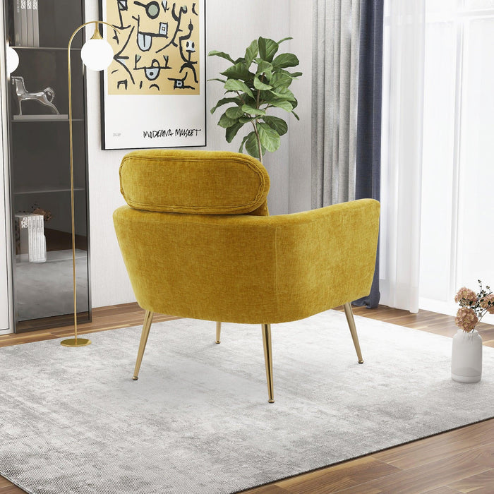 29.5"WModern Chenille Accent Chair Armchair Upholstered Reading Chair Single Sofa Leisure Club Chair with Gold Metal Leg and Throw Pillow for Living Room Bedroom Dorm Room Office, Mustard Chenille