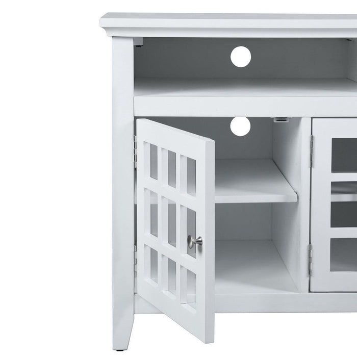 48 INCH TV Stand， TV Stands & Entertainment Centers with 3-Door Cabinet - white