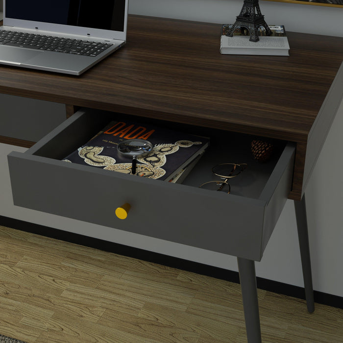 Update Writing Desk 47" with 3 Drawers|Modern Mid Century Desk for Home Office (Walnut + Dark Grey)