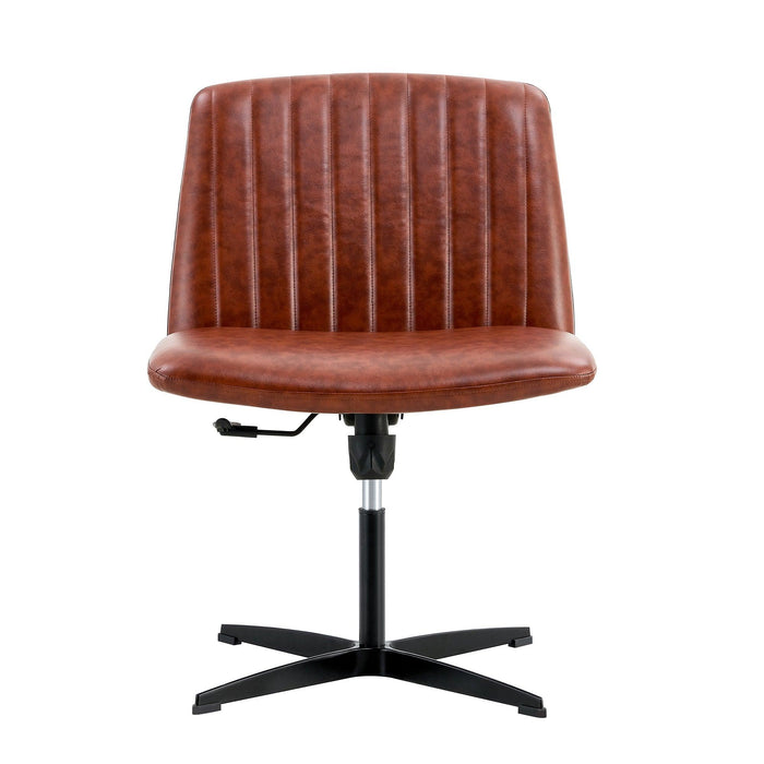 Office chair Brown PU Material. Home Computer Chair Office Chair Adjustable 360 °Swivel Cushion Chair With Black Foot Swivel Chair Makeup Chair Study Desk Chair. No Wheels