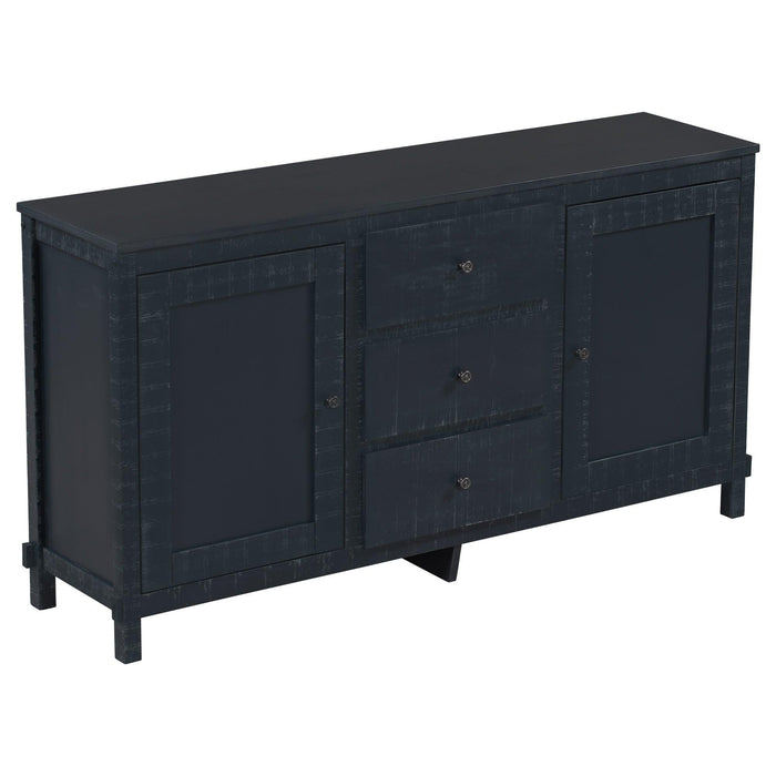 Retro Solid Wood Buffet Cabinet with 2Storage Cabinets, Adjustable Shelves and 3 Drawers for Living Room (Antique Black)