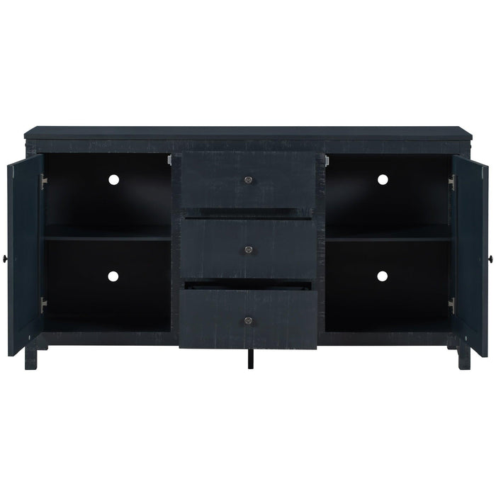 Retro Solid Wood Buffet Cabinet with 2Storage Cabinets, Adjustable Shelves and 3 Drawers for Living Room (Antique Black)