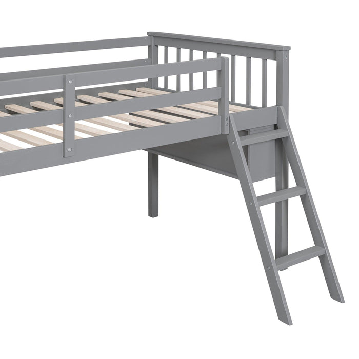 Twin Size Loft Bed With Removable Desk and Cabinet, Gray