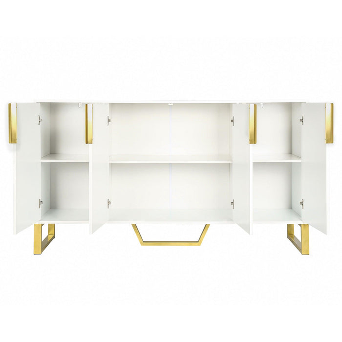 Modern sideboard with Four Doors, Metal handles & Legs and Adjustable Shelves Kitchen Cabinet (White)