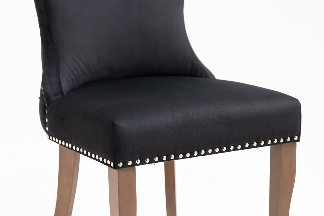 Set of 2 Velvet Upholstered Dining chair with Designed Back and Nailhead trim and Solid Wood Legs BLACK