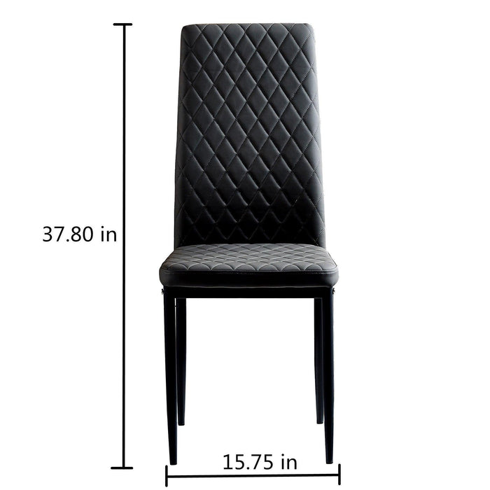 BlackModern minimalist dining chair fireproof leather sprayed metal pipe diamond grid pattern restaurant home conference chair set of 4