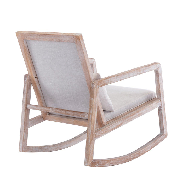 Solid wood linen fabric antique white wash painting rocking chair with  removable lumbar pillow