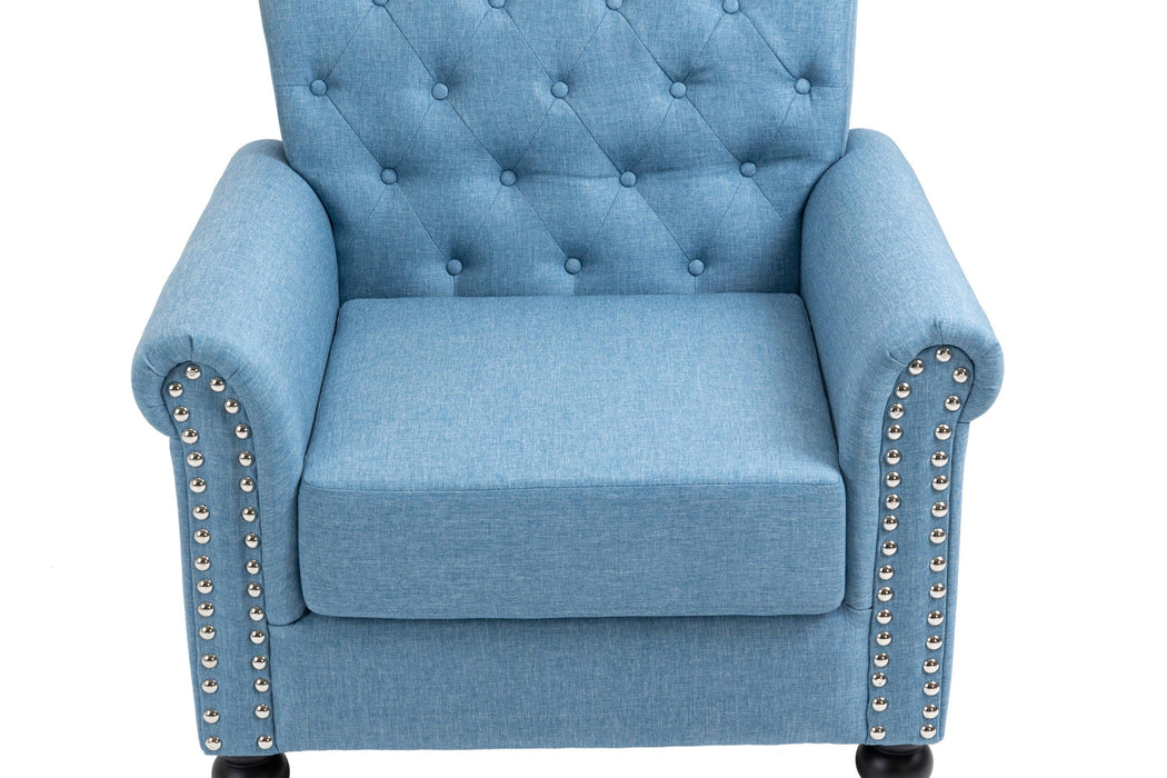 Mid-CenturyModern Accent Chair, Linen Armchair w/Tufted Back/Wood Legs, Upholstered Lounge Arm Chair Single Sofa for Living Room Bedroom,Light Blue