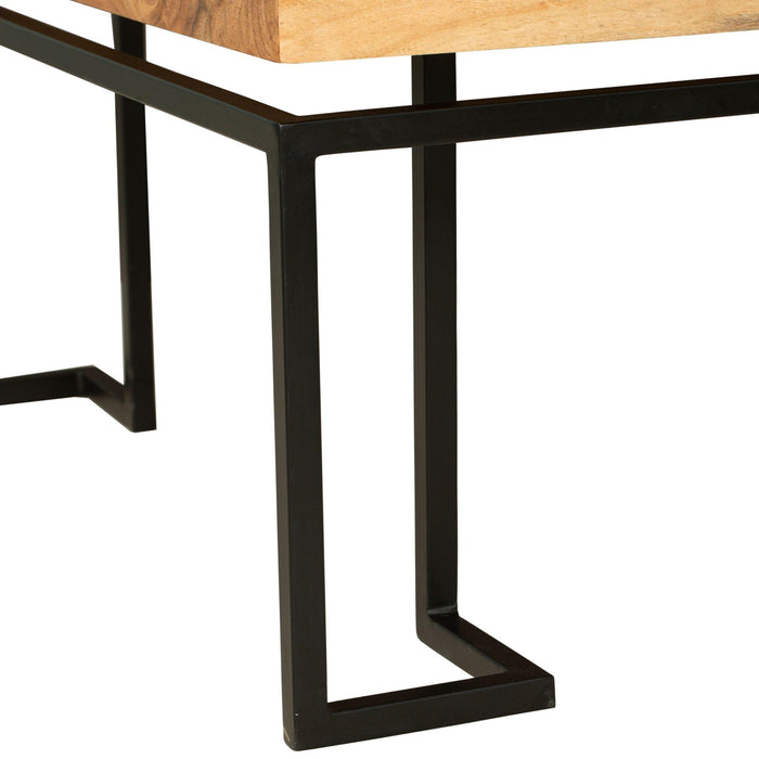 Square Coffee Table with Wooden Top and Geometric Frame, Brown and Black