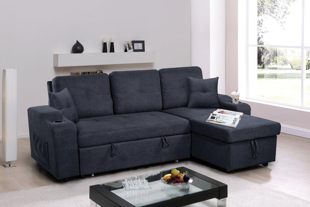 Right-facing sectional sofa with footrest, convertible corner sofa with armrestStorage, living room and apartment sectional sofa, right chaise longue and  dark  grey