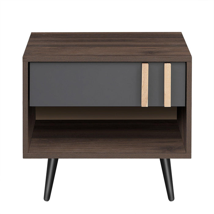 Wooden Nightstand  End Table for Bedroom,Gray+Walnut