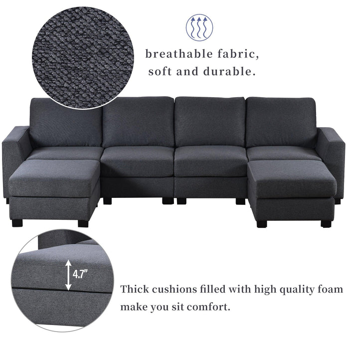 3 Pieces U shaped Sofa with Removable Ottomans