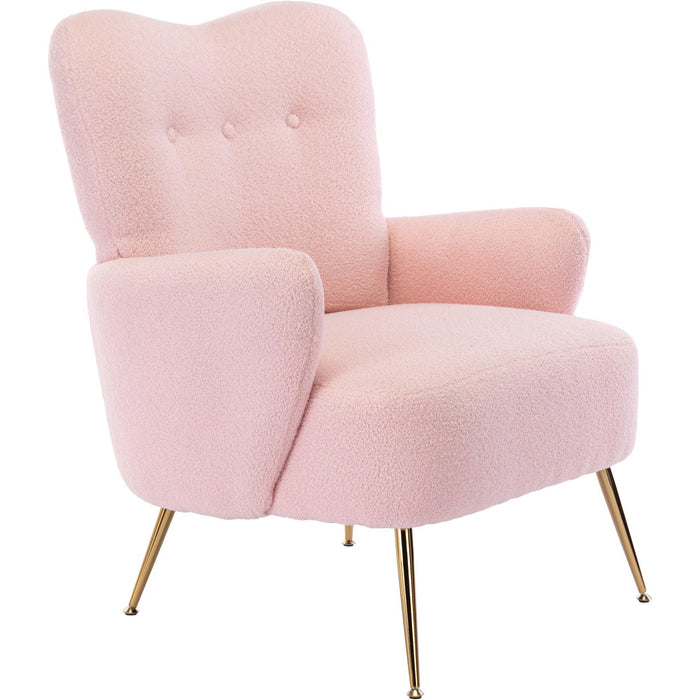 Cozy Teddy Fabric Arm Chair with Sloped High Back and Contemporary Metal Legs ,Pink