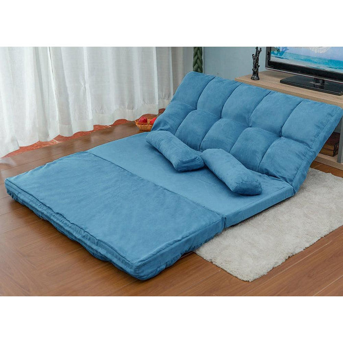 Double Chaise Lounge Sofa Floor Couch and Sofa with Two Pillows (Blue)