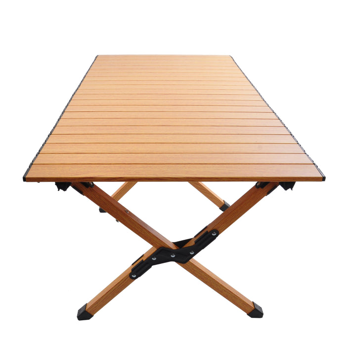 Portable picnic table, rollable aluminum alloy table top, with folding solid X-shaped frame, and handbag ZB1003MW