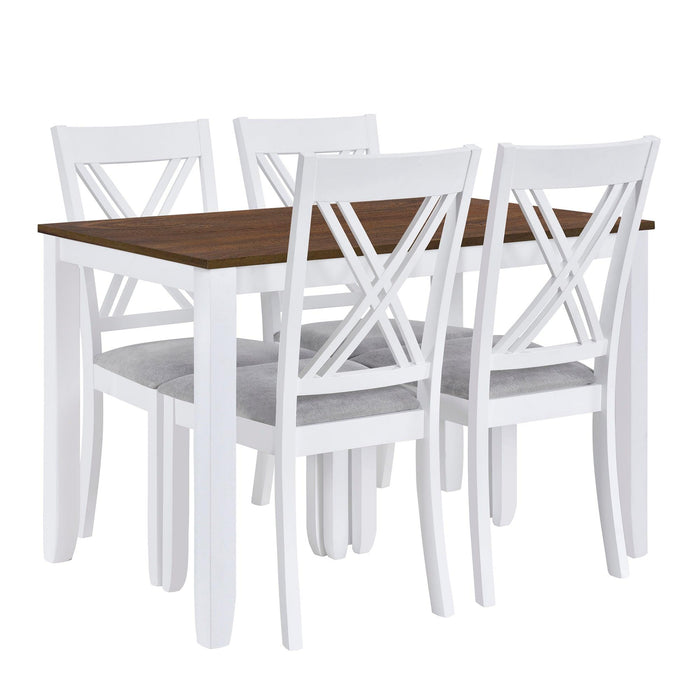 Rustic Minimalist Wood 5-Piece Dining Table Set with 4 X-Back Chairs for Small Places, White