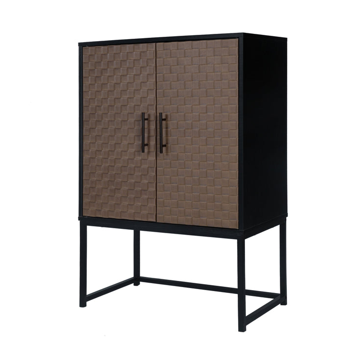 2 door cabinet,Runway-shaped leatherette finish,Embossed texture