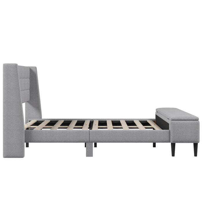 3 Pieces Gray Queen UpholsteredStorage Bed Frame withStorage Ottoman Bench and Two Nightstands