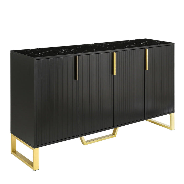 Modern sideboard with Four Doors, Metal handles & Legs and Adjustable Shelves Kitchen Cabinet (Black)