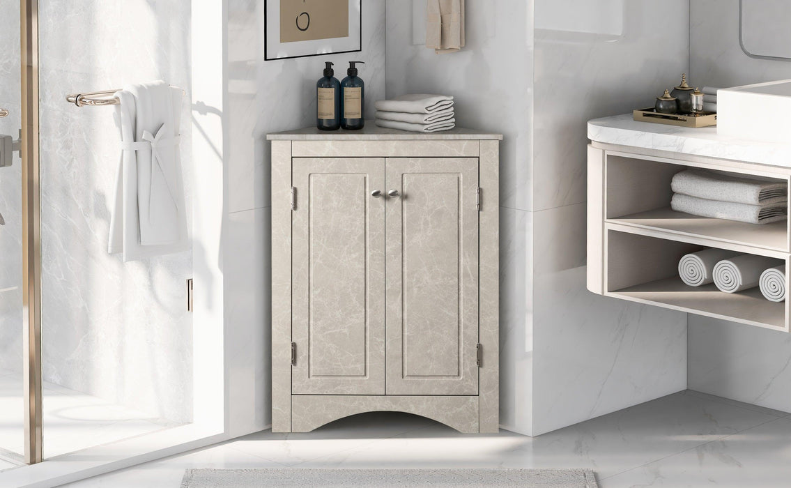 White Marble Triangle BathroomStorage Cabinet with Adjustable Shelves, Freestanding Floor Cabinet for Home Kitchen