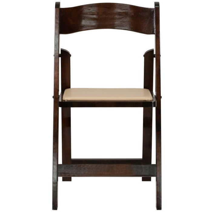 HERCULES Series Fruitwood Wood Folding Chair with Vinyl Padded Seat