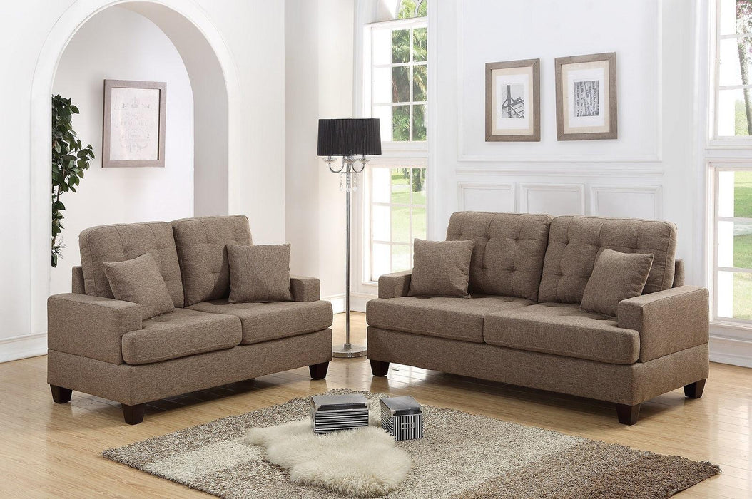 Living Room Furniture 2pc Sofa Set Coffee Polyfiber Tufted Sofa Loveseat w Pillows Cushion Couch Plywood base