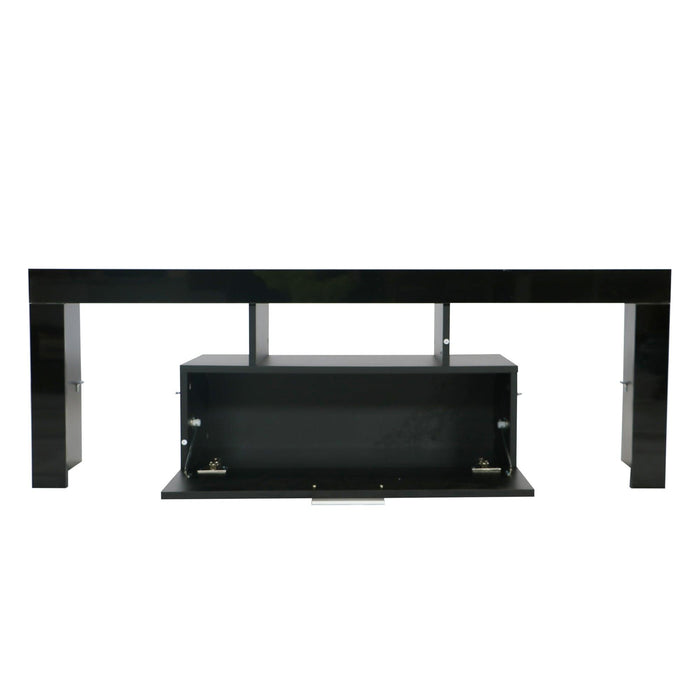 Black morden TV Stand with LED Lights,high glossy front TV Cabinet,can be assembled in Lounge Room, Living Room or Bedroom,color:BLACK