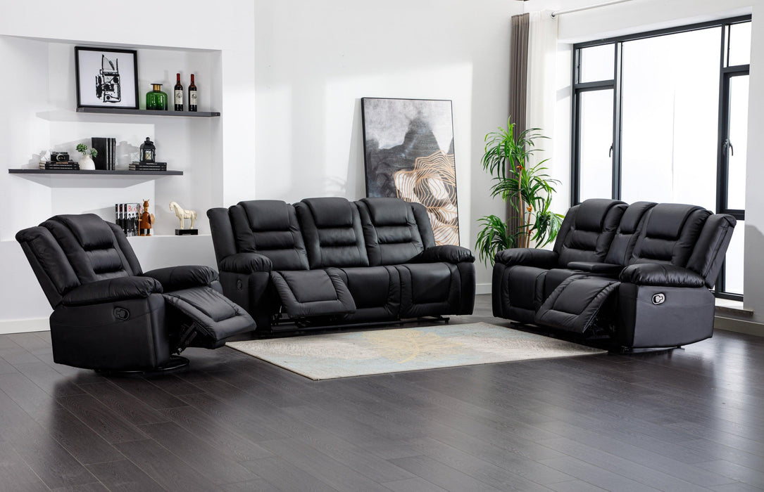 3 Pieces Recliner Sofa Sets,PU Leather Lounge Chair Loveseat Reclining Couch for Living Room,Black