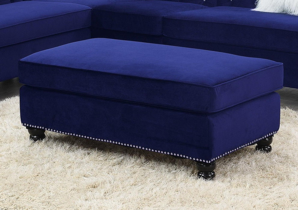 Living Room XL- Cocktail Ottoman IndiBlue Velvet Accent Studding Trim Wooden Legs