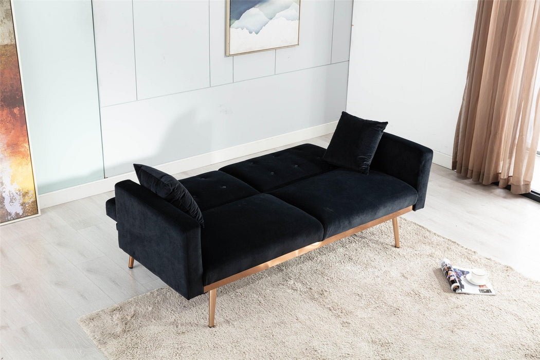 Velvet  Sofa , Accent sofa .loveseat sofa with rose gold metal feet  and  Black  Velvet