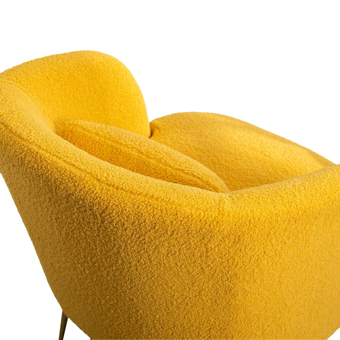 30.32"W Accent Chair Upholstered Curved Backrest Reading Chair Single Sofa Leisure Club Chair with Golden Adjustable Legs For Living Room Bedroom Dorm Room (Mustard Boucle)