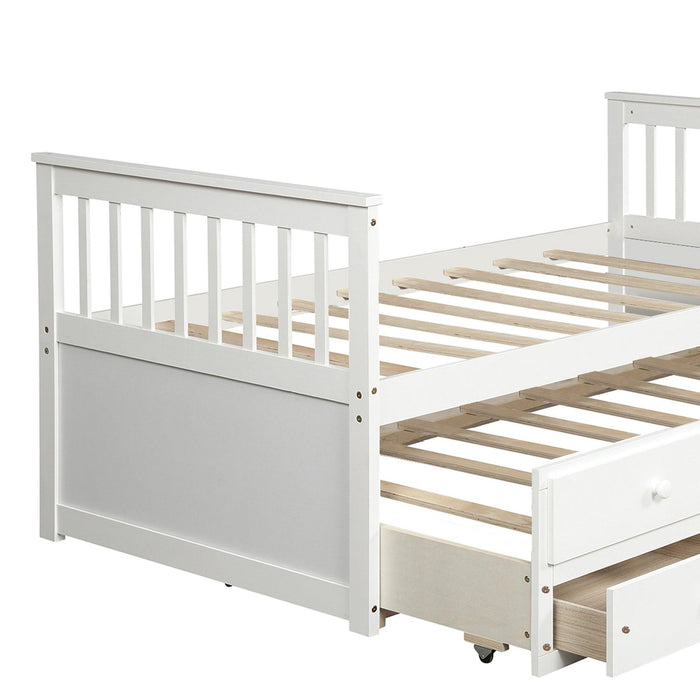 Captain's Bed Twin Daybed with Trundle Bed andStorage Drawers, White