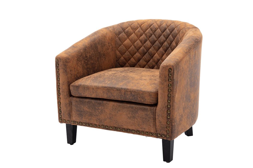 accent Barrel chair living room chair with nailheads and solid wood legs  Light  Coffee microfiber fabric