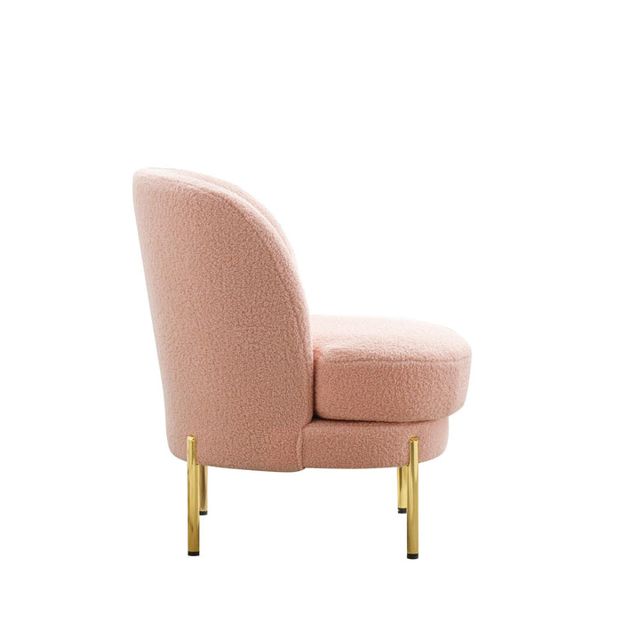 28.4"W Accent Chair Upholstered Curved Backrest Reading Chair Single Sofa Leisure Club Chair with Golden Adjustable Legs For Living Room Bedroom Dorm Room (Pink Boucle)