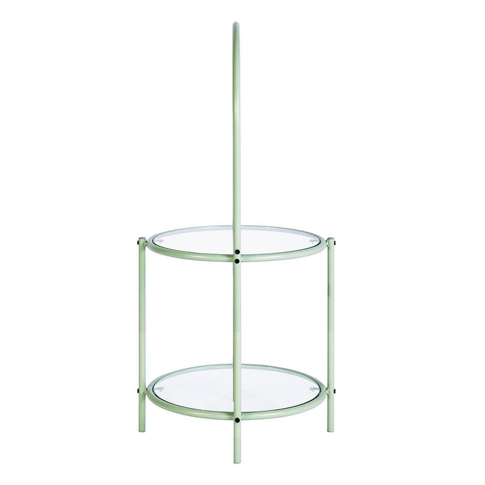 Glass Top End Table withStorage,Round Multi-Tiered Plant Stand - Mint green