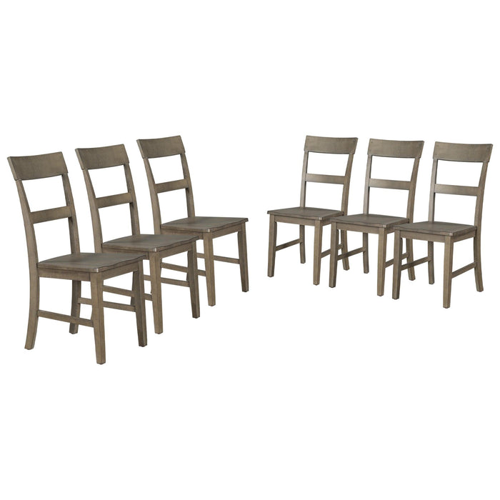 Retro Industrial Style 7-Piece Dining Table Set Extendable Table with 18” Leaf and Six Wood Chairs 
(Gray)