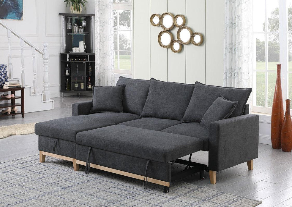 Colton Dark Gray Woven Reversible Sleeper Sectional Sofa withStorage Chaise